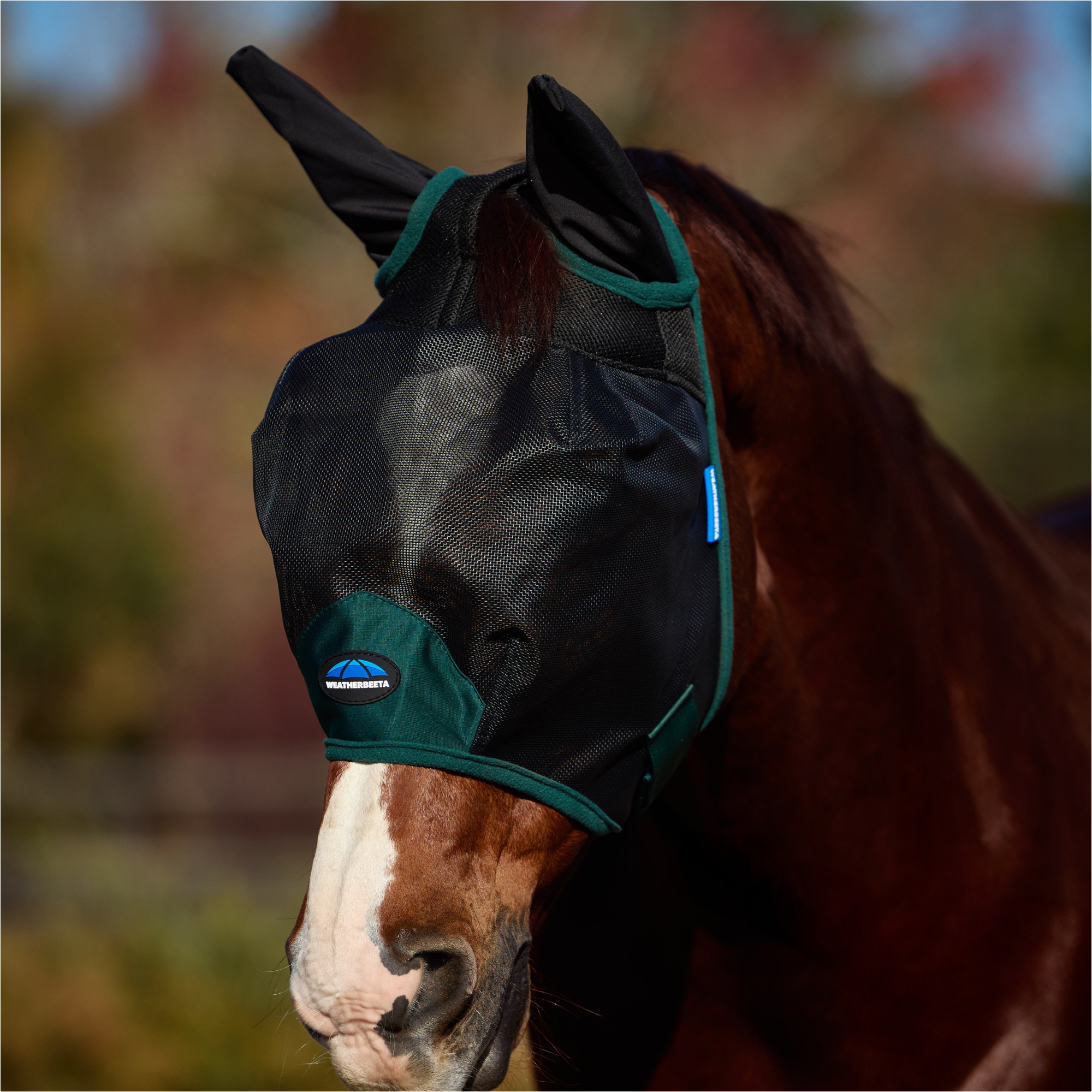 2026 WeatherBeeta Comfitec Durable Mesh Fly Mask With Ears 1029728006 - Black / Forest Green